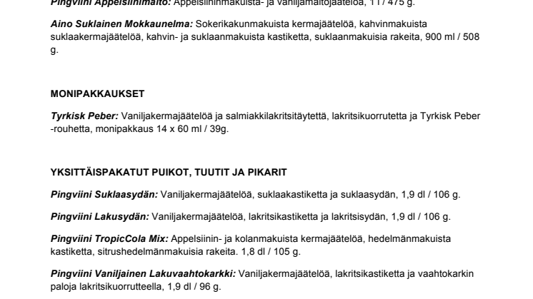 LIITE: Suomen Nestlén jäätelöuutuudet / kevät-kesä 2013