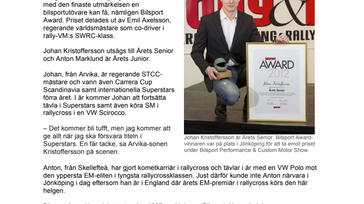 Bilsport Performance & Custom Motor Show: Bilsport Award delades ut 