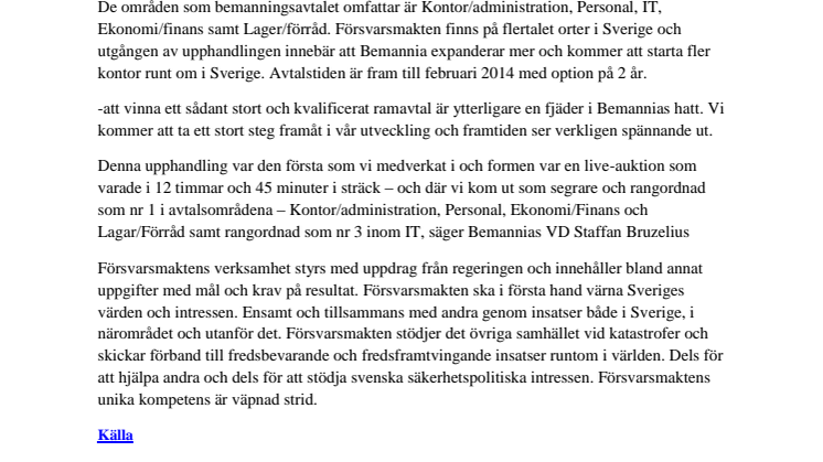 Bemannia vinner upphandling för 400 miljoner till Försvarsmakten
