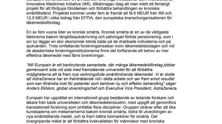 Konsortiet Europain inleder projekt för att förbättra behandling mot kronisk smärta