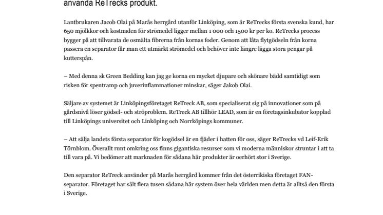 ReTreck, först i Sverige med att omvandla gödsel till strömedel