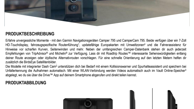 Datenblatt Garmin CamperCam 795