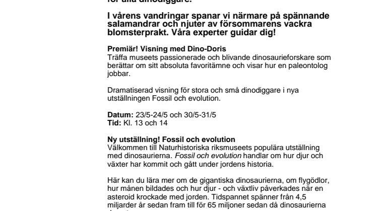 Det händer på Naturhistoriska riksmuseet i maj