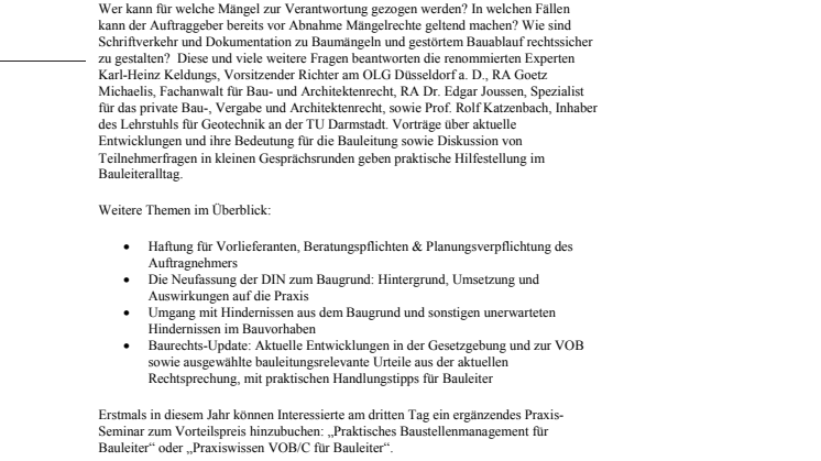 20. Münchner Bauleitertage – Rechte und Pflichten in der Bauleitung