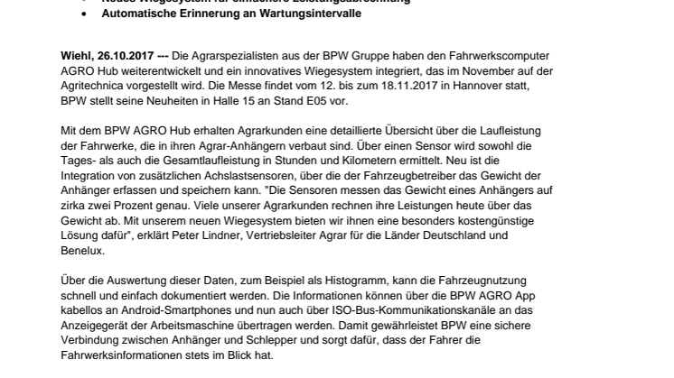 BPW AGRO Hub jetzt mit Wiegesystem erhältlich