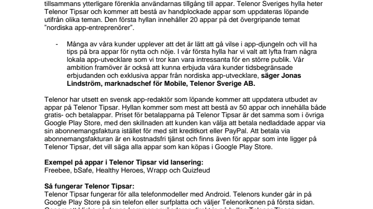 Telenors kunder får egen apphylla i Google Play™ 