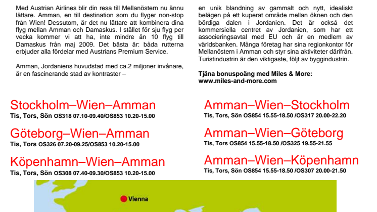 Austrian Airlines fortsätter sin expansion i Mellanöstern