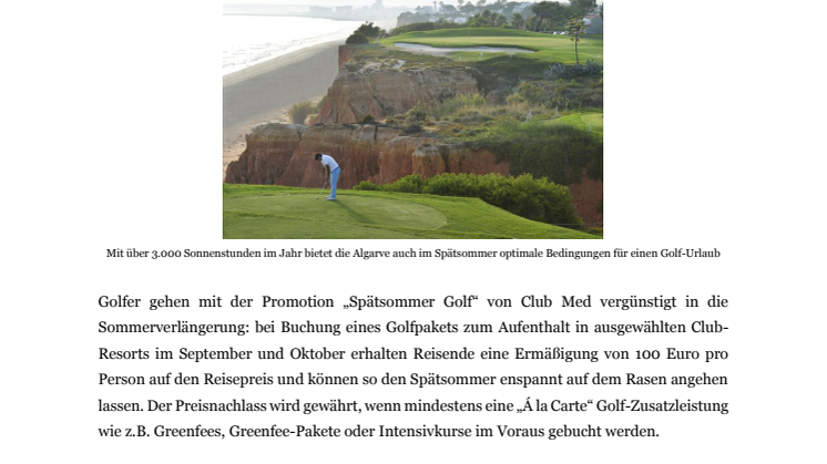 Golfer sparen mit der „Spätsommer Golf“ Promotion