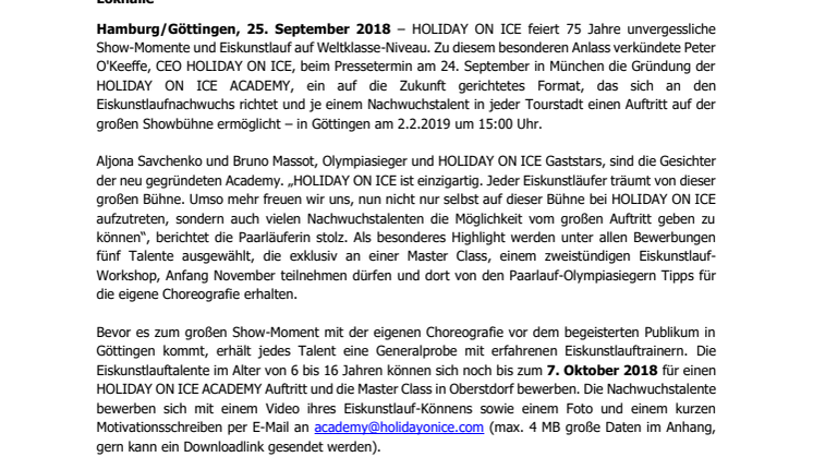 HOLIDAY ON ICE ACADEMY bringt Eiskunstlaufnachwuchs in Göttingen auf die große Showbühne der Erfolgsproduktion ATLANTIS