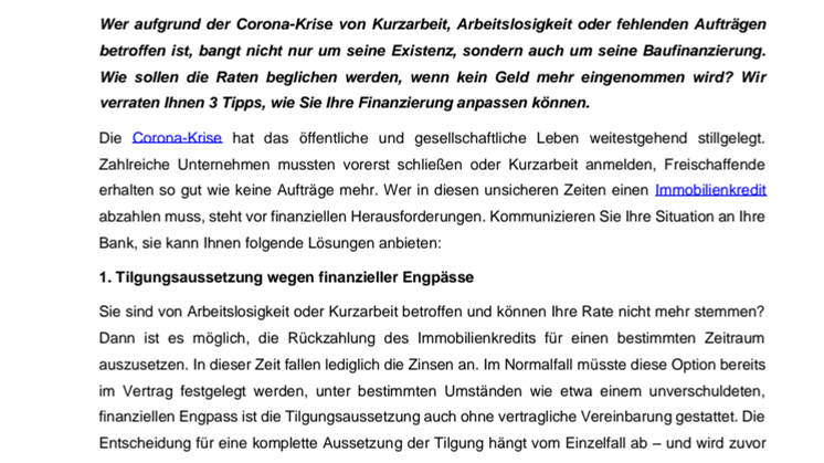 Auswirkungen der Corona-Krise: So können Sie Ihre Baufinanzierung anpassen