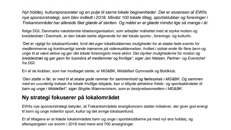 EWII støtter mere end 100 lokale tiltag, sportsklubber og foreninger