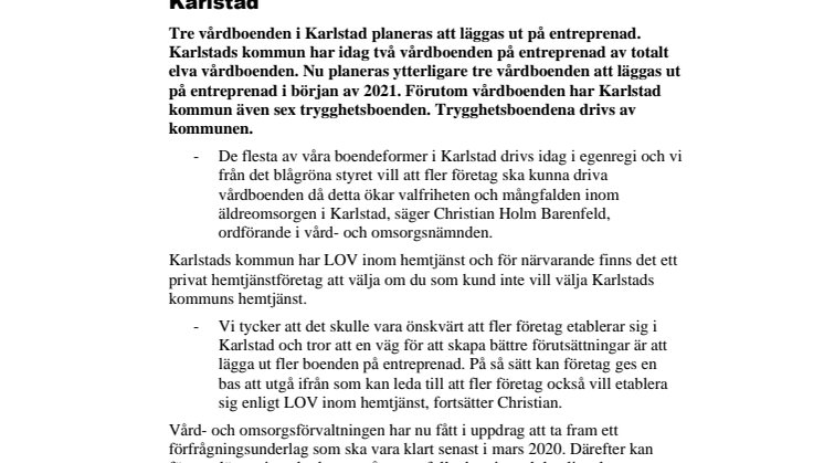 Satsning på ökad valfrihet inom äldreomsorgen i Karlstad