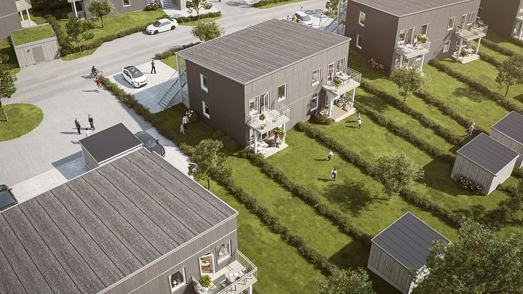 Översiktsillustration av det nya området BoKlok Solbacka i Norrtälje. 