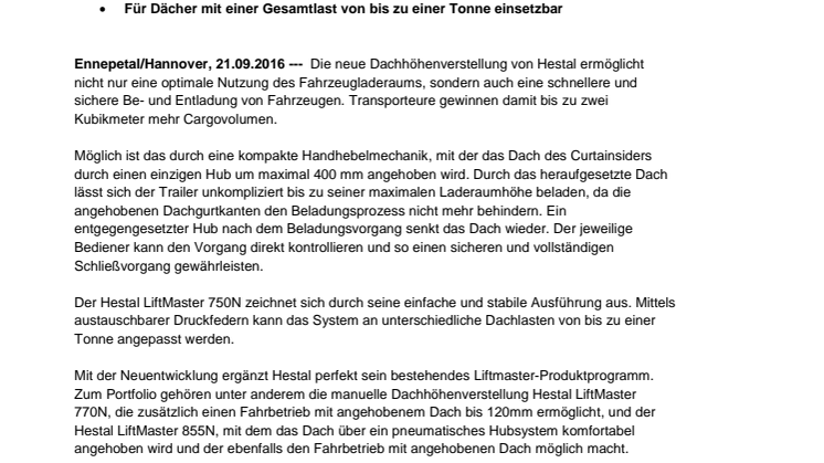 Einfach mehr Platz für die Ladung dank Hestal LiftMaster 750N
