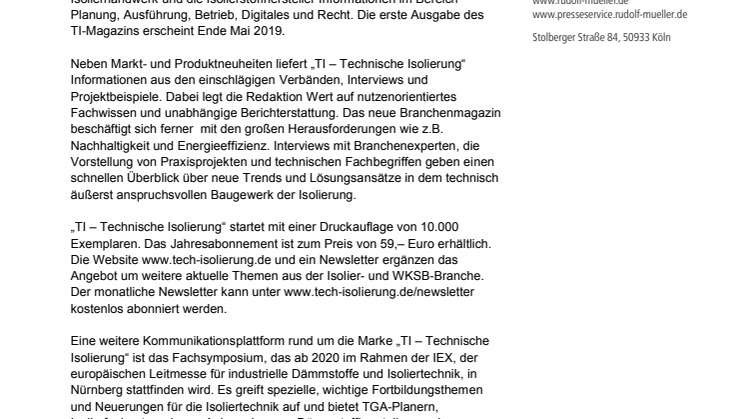 TI – Technische Isolierung: Neue Kommunikationsmarke für den Wärme-, Kälte-, Schall- und Brandschutz