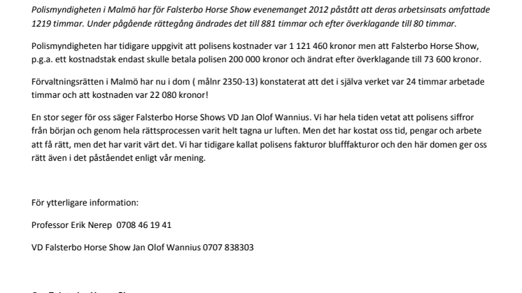 Falsterbo Horse Show vinner mot Polismyndigheten