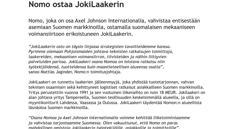 Nomo osti JokiLaakerin