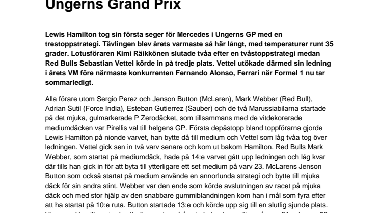 Perfekta däck gav Hamilton segern i Ungerns Grand Prix