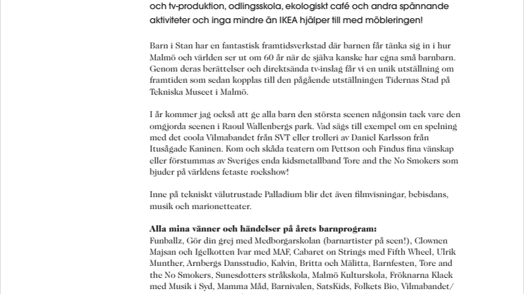 Malmöfestivalens barnprogram för 2010 är klart!
