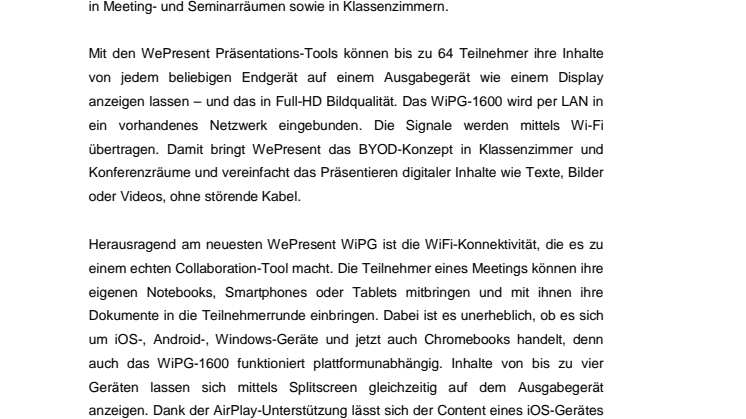 Kabellos präsentieren mit WiPG-1600 und SharePod