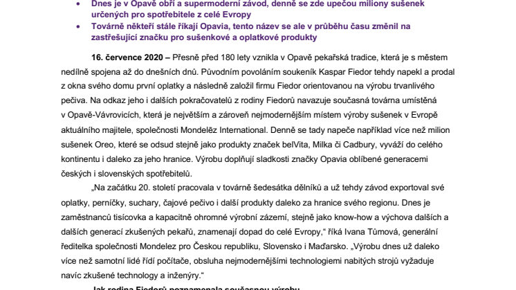 Továrna na výrobu sušenek a oplatek v Opavě slaví 180 let 