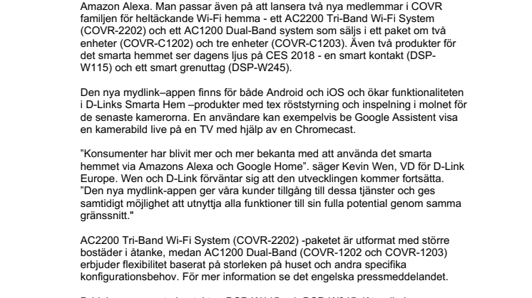 Uppdaterad mydlink-app från D-Link är kompatibel med Google Home och Amazon Alexa