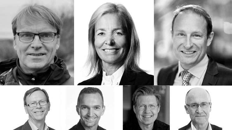 Ligna Energys styrelse. Övre raden: nytillkomna ledamöter Ulf Troedsson, Mari Broman, Magnus Wikström. Nedre raden: Hans Hentzell, Magnus Berggren, Mattias Josephson, Leif Ljungqvist