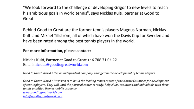 Grigor Dimitrov tränar med Good to Great Tennis Academy