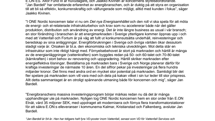 Jan Bardell ny VD i ONE Nordic koncernen – han ser en framtida energimarknad med stor potential