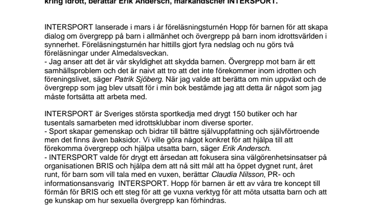 INTERSPORT lyfter viktiga frågor om övergrepp mot barn inom idrottsvärlden på politikerveckan i Almedalen