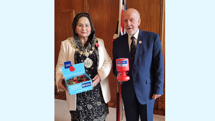 Councillor Shaheena Haroon, the Mayor of Bury pictured with Rod Lloyd, Poppy Appeal organiser in Bury