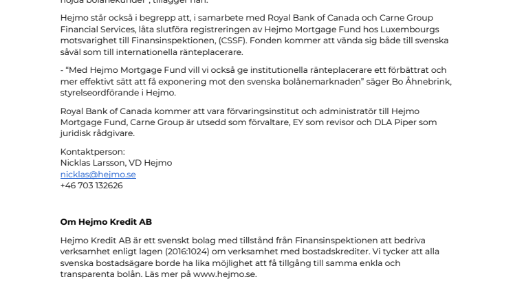 hejmo ny aktör på bolånemarknaden