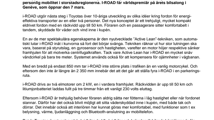 Toyota i-ROAD – ett helt nytt koncept för personlig transport