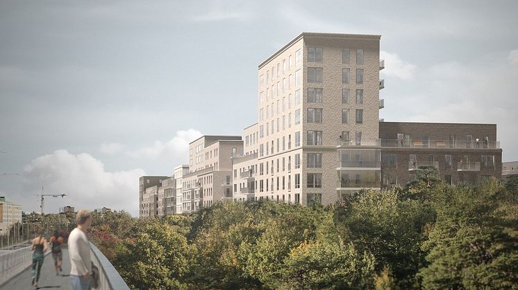 Huvudsta, Solna. Vy från Huvudstabron. Illustration: AIX Arkitekter.