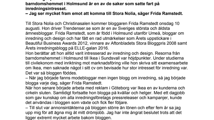 Sveriges ledande inredningsbloggare kommer till Stora Nolia