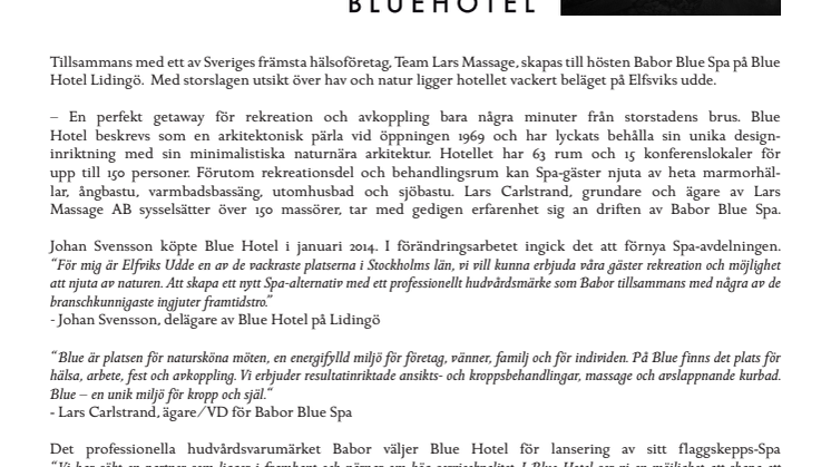 Blue Hotel lanserar Babor Blue Spa