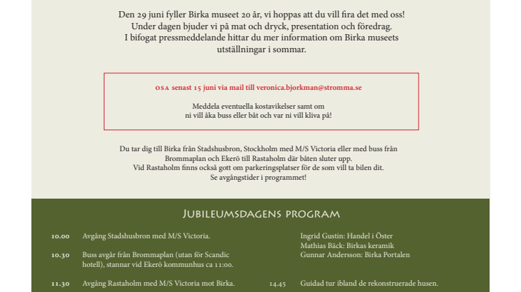 Birka museet firar 20 år. Välkommen på kalas!