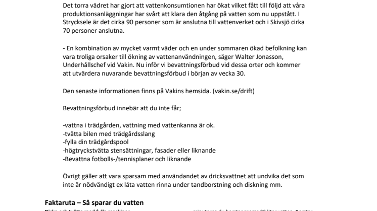 Bevattningsförbud för Strycksele och Skivsjö – Vindelns kommun