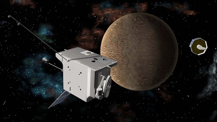 Den europeiska satelliten MPO och den japanska satelliten Mio. Foto: ESA