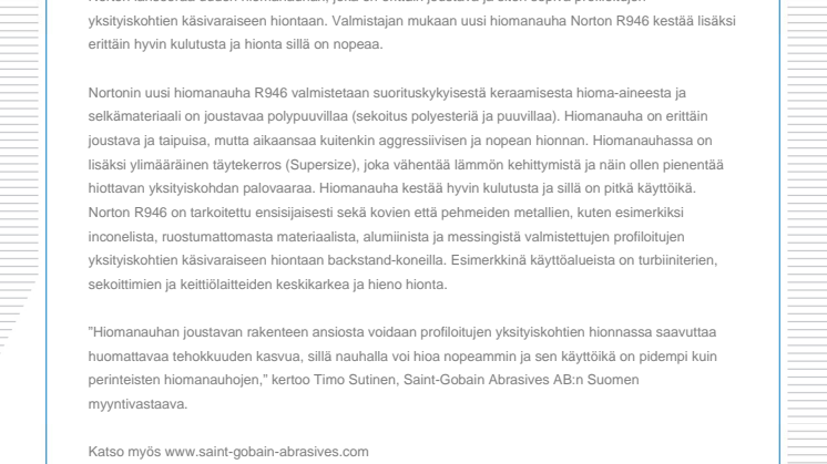 Uusi joustava hiomanauha profiloiduille yksityiskohdille