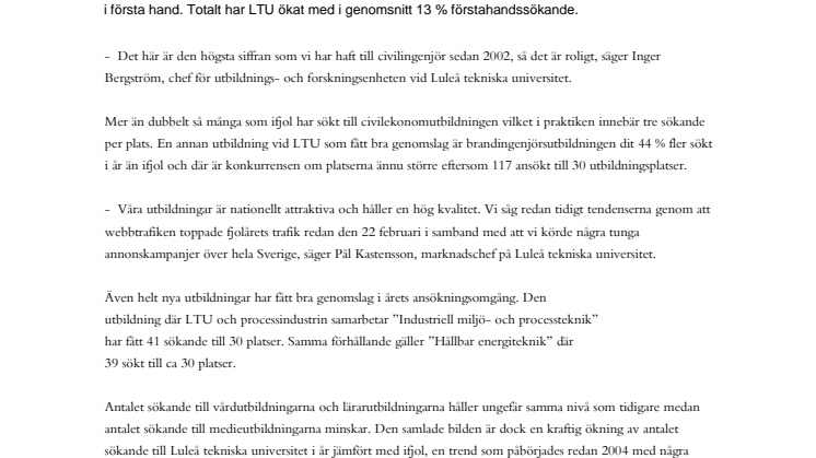 Rekord i ansökningar till LTU