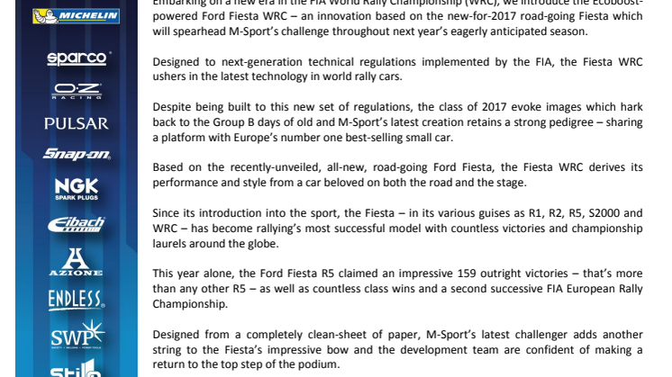 M-Sport introducerer den nye 2017 Ford Fiesta WRC  