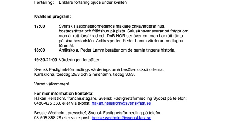 Pressinbjudan: Välkommen till Svensk Fastighetsförmedlings värderingskväll i Kristianstad 