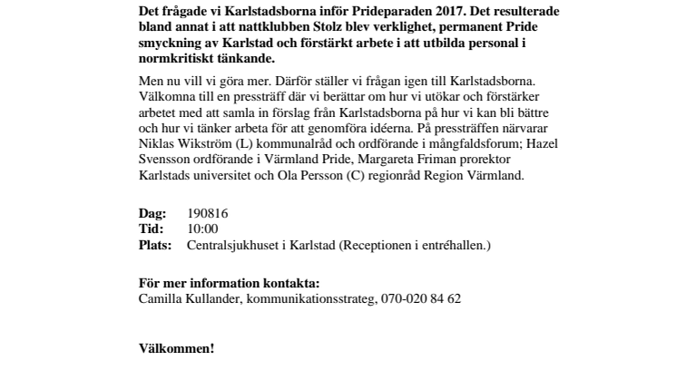 Pressinbjudan: Hur kan Karlstad bli en ännu mer HBTQ-vänlig kommun?