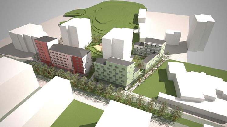 Visionsbild förtätning i Diligentias bostadsbestånd i Jakobsberg