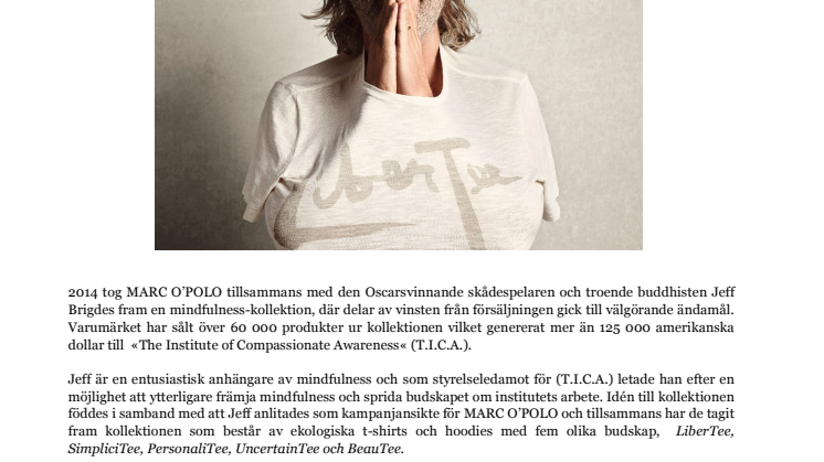 MARC O’POLO & Jeff Bridges mindfulness-samarbete har genererat miljonbelopp till välgörenhet