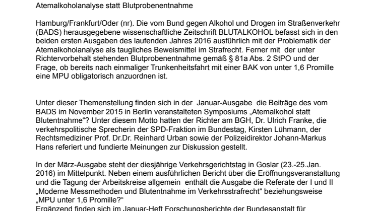 Fachzeitschrift BLUTALKOHOL