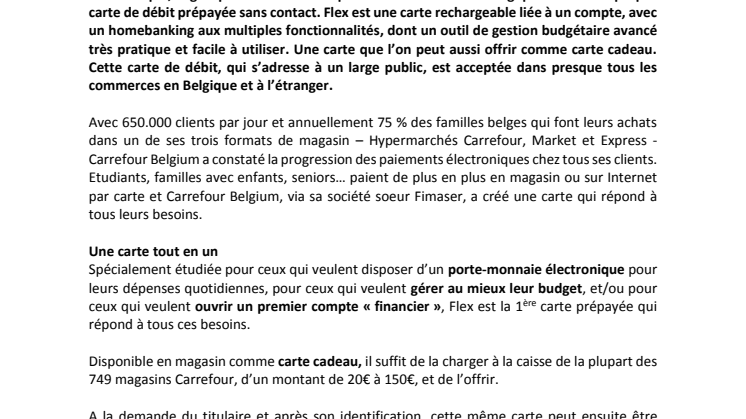 ​Carrefour Belgium introduit Flex, un compte et une carte prépayée, en partenariat avec Visa Europe