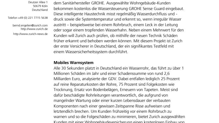Gemeinsam gegen Wasserschäden: Zurich kooperiert mit GROHE