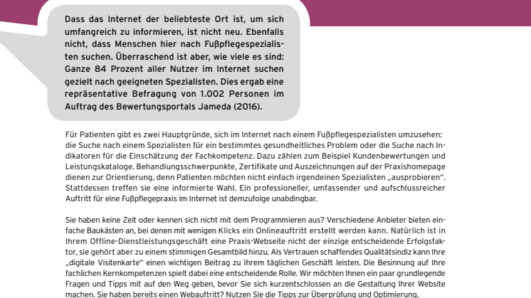 Innovationspotenziale in der Fußpflegepraxis, Folge 4: So wichtig ist ein professioneller Webauftritt